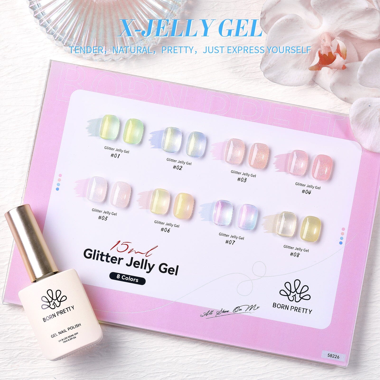 Light Blue Hema-Free Glitter Jelly Gel Polish #02 15ml Gel Nail Polish BORN PRETTY 