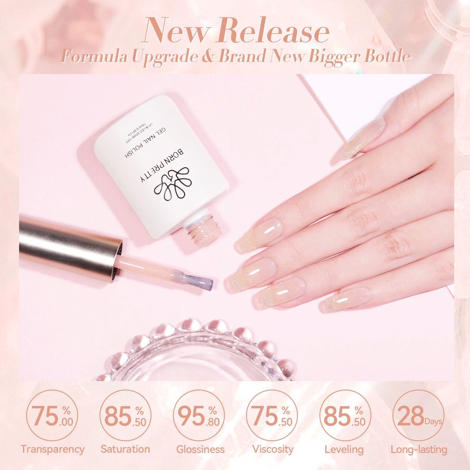 [US ONLY] Nude Hema-Free Glitter Jelly Gel Polish #03 15ml Gel Nail Polish BORN PRETTY 