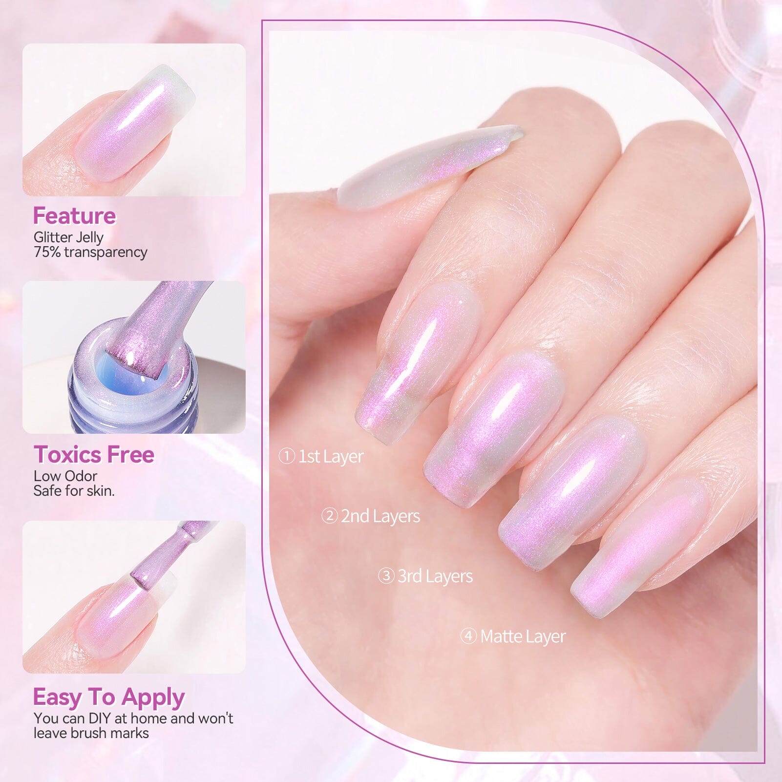 Purple Hema-Free Glitter Jelly Gel Polish #07 15ml Gel Nail Polish BORN PRETTY 