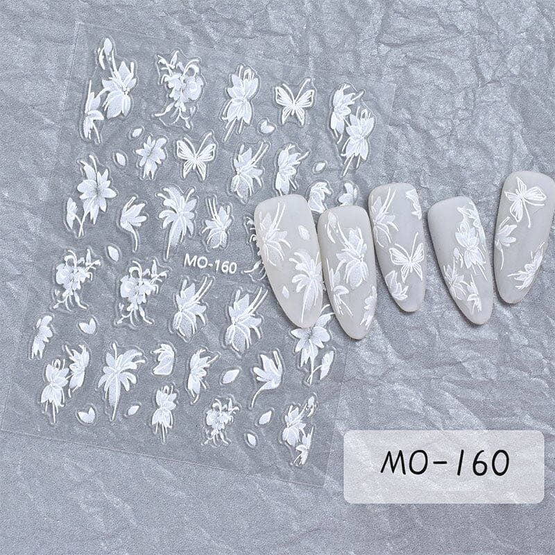 White Flowers Painted 3D Nail Stickers MO160 Nail Sticker No Brand 