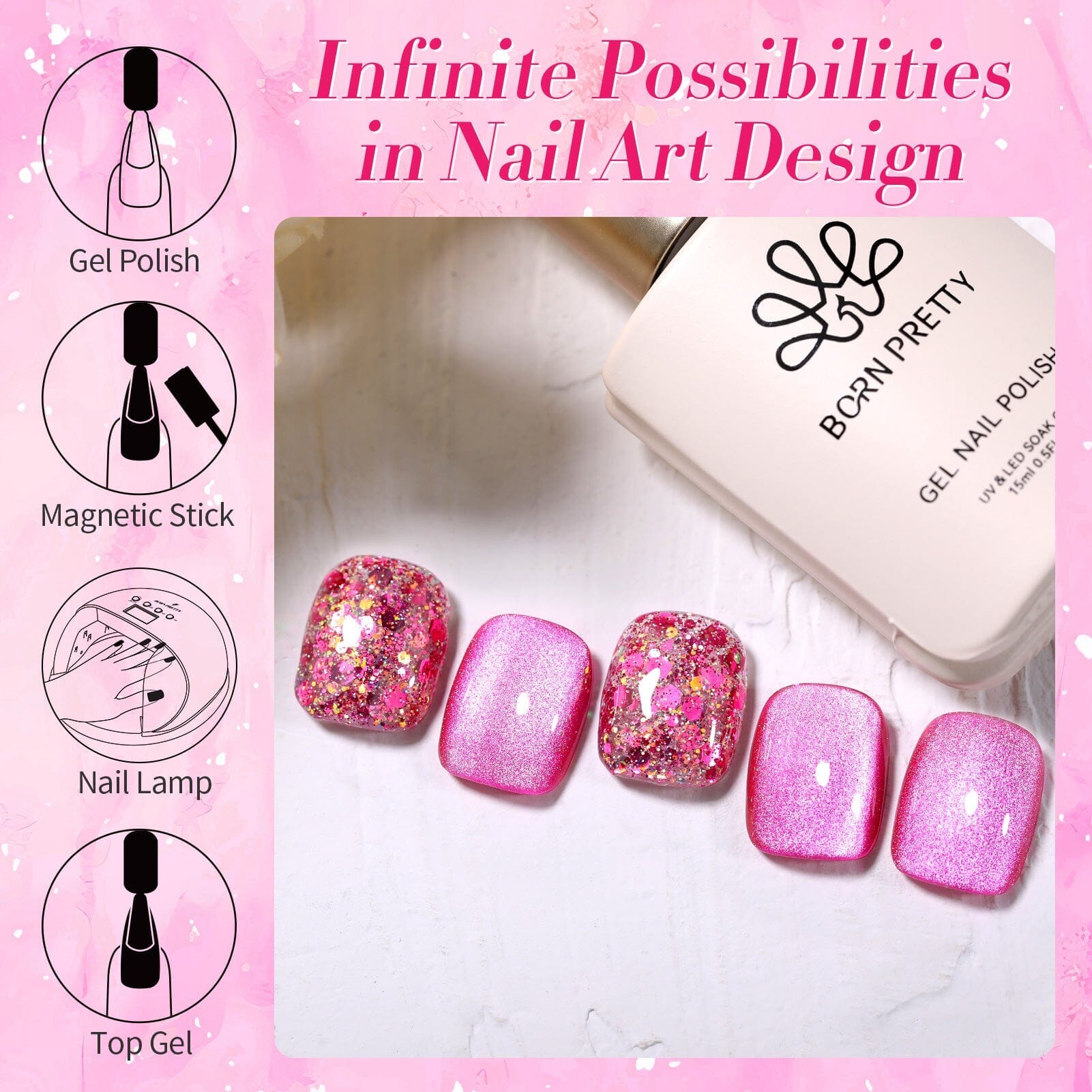 Rose Red Cat Magnetic Gel Polish 15ml Gel Nail Polish BORN PRETTY 