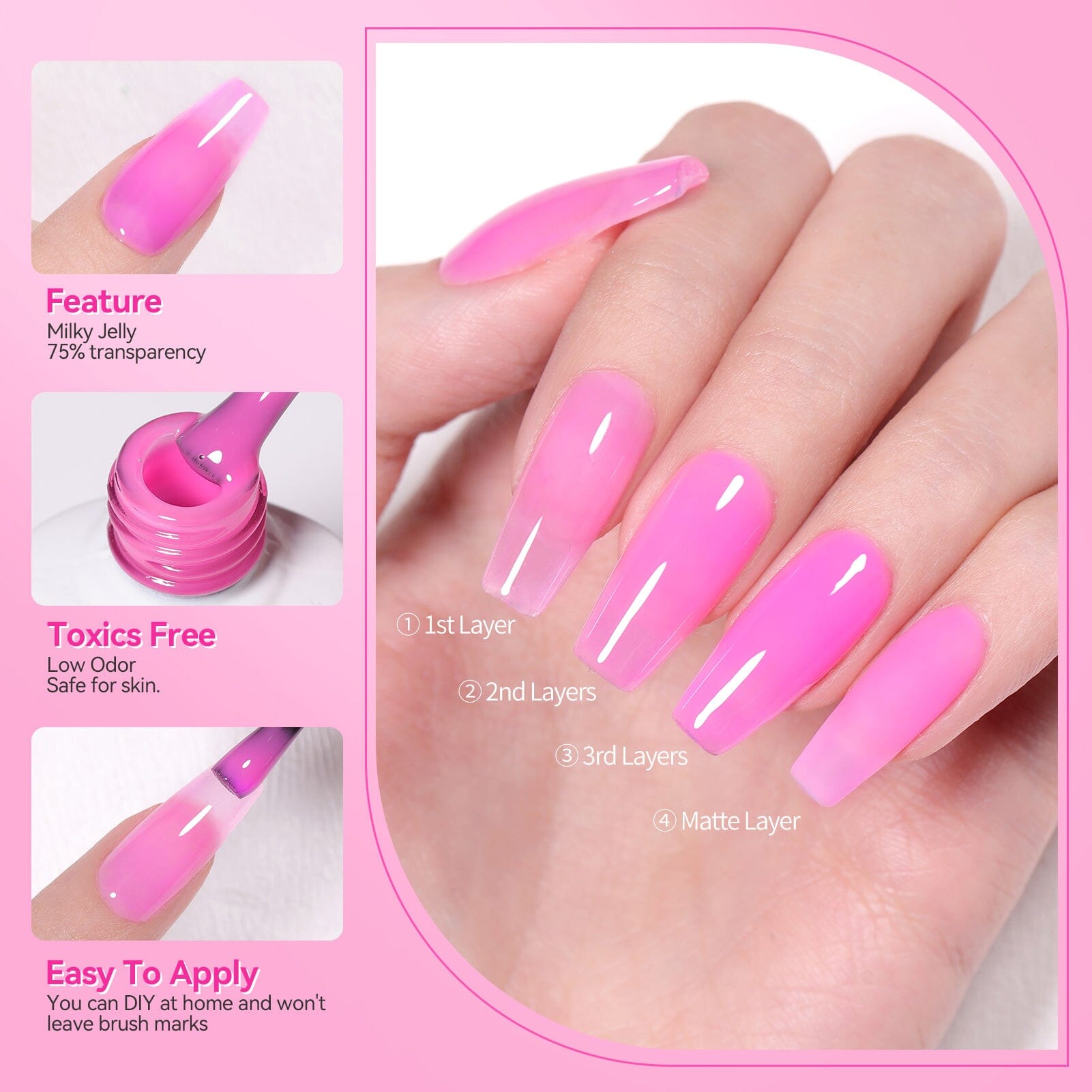 6 Colors Pink Muse Milky Jelly Gel Polish Set 7ml Gel Nail Polish BORN PRETTY 