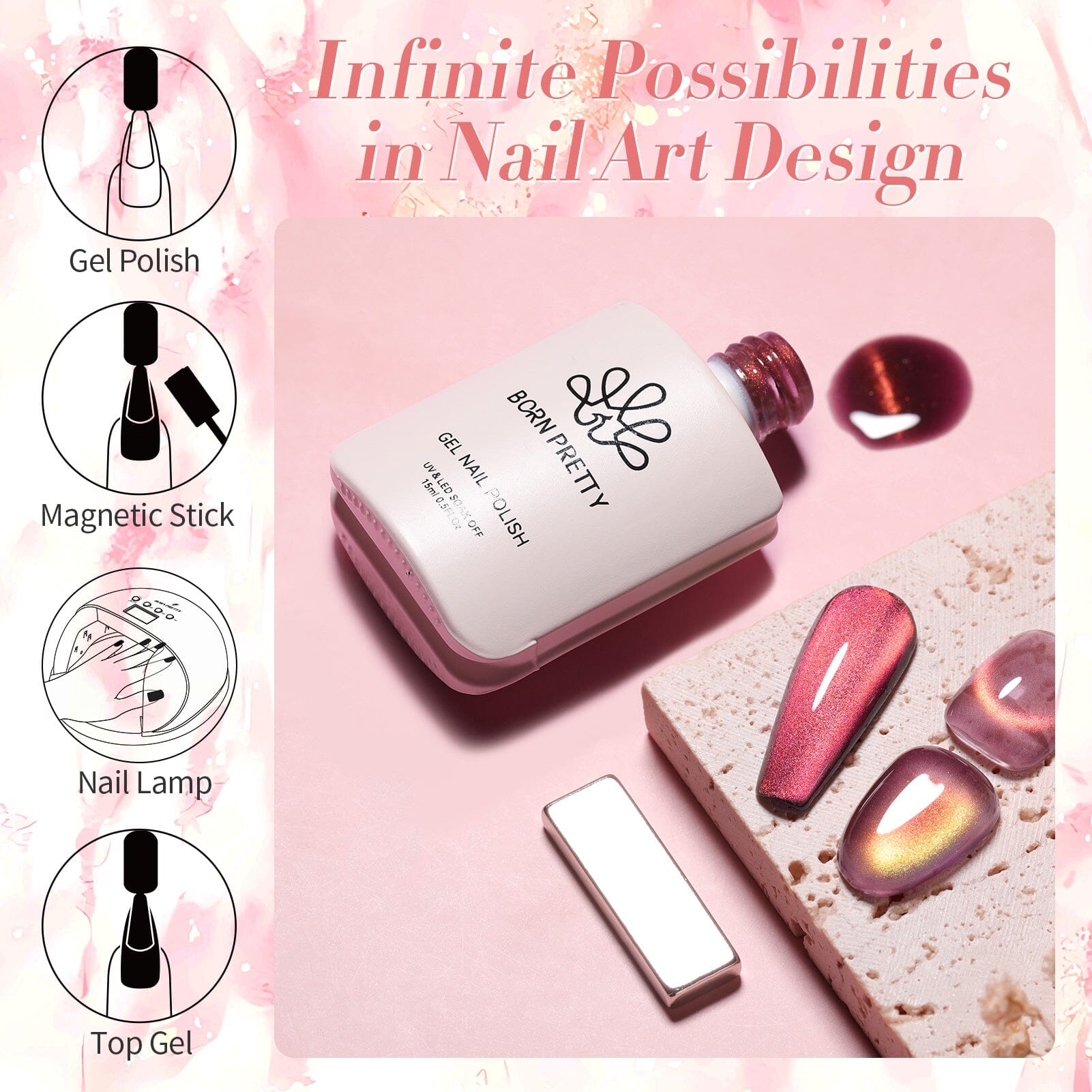 Red Glass Cat Magnetic Gel Polish 15ml Gel Nail Polish BORN PRETTY 