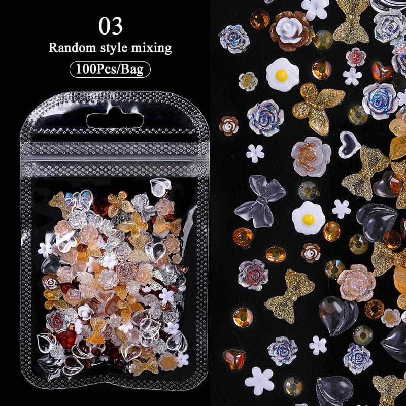 100pcs 3D Nail Decoration #03 Random Mixed Nail Art No Brand 