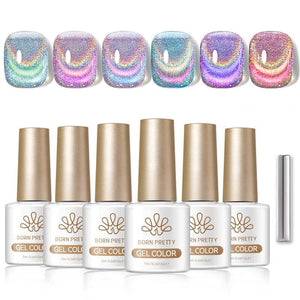 6 Colors Rainbow Glass Cat Magnetic Gel M10 Colorful Laser 7ml Gel Nail Polish BORN PRETTY 