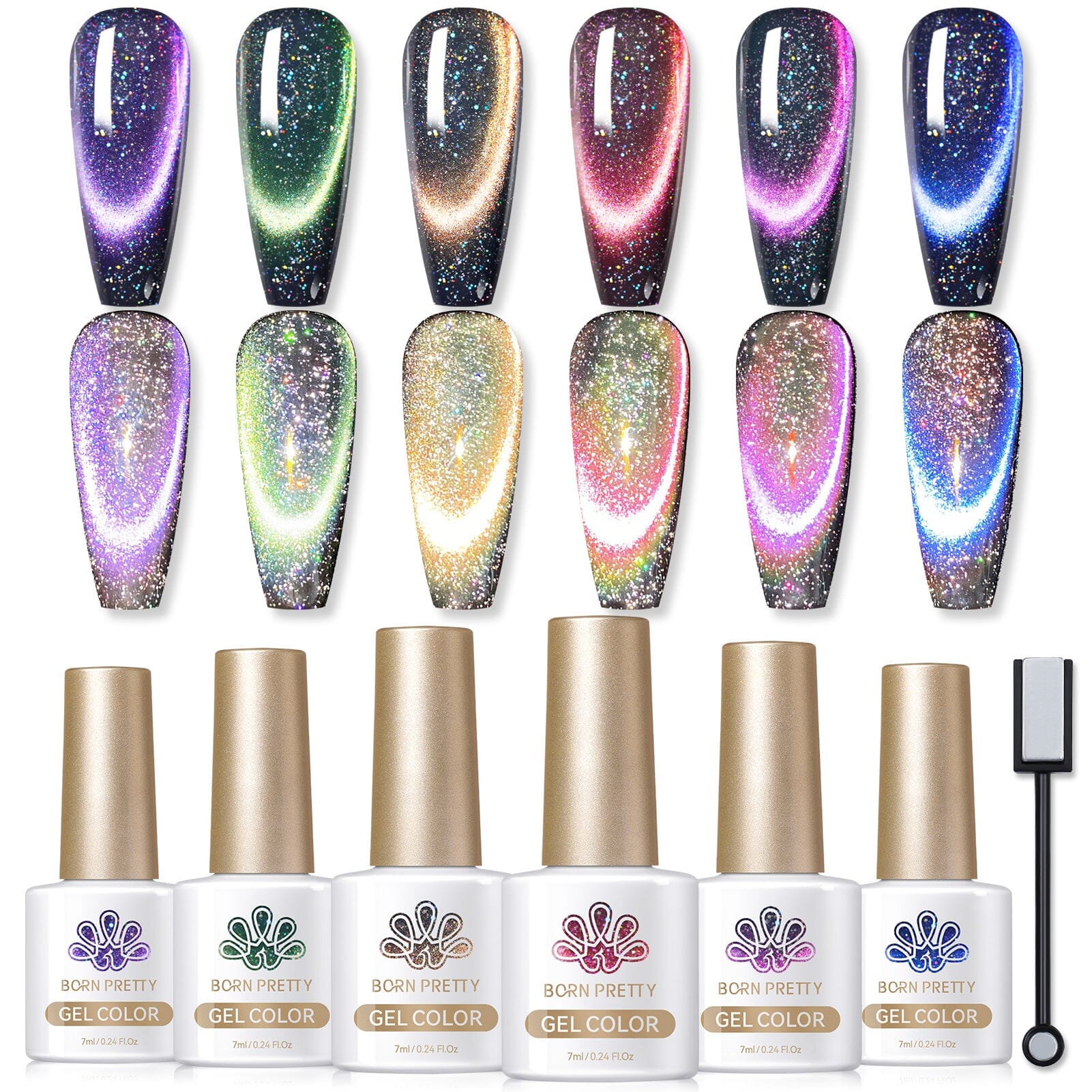 6 Colors 9D Iridescent Reflective Cat Magnetic Gel 7ml Gel Nail Polish BORN PRETTY 