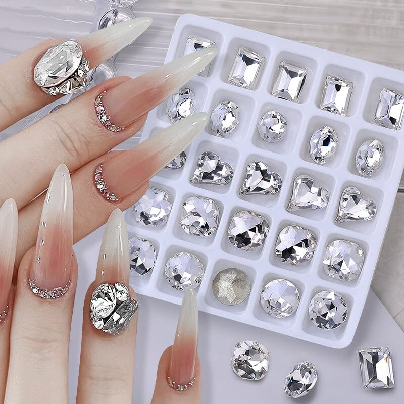 25pcs/box Mixed Shape Rhinestones #01 White Nail Art No Brand 
