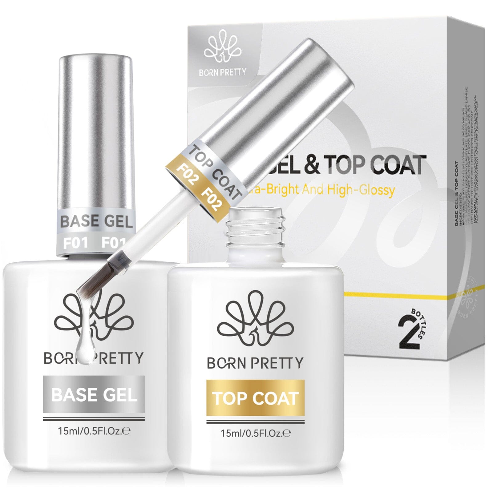 2pcs Set Base Gel & Super Top Coat 15ml Gel Nail Polish BORN PRETTY 