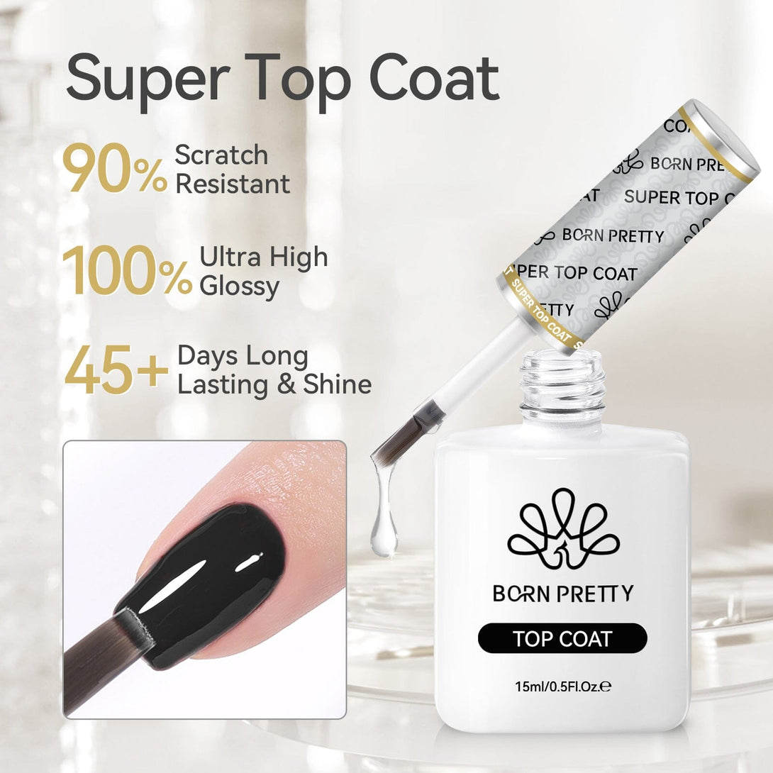 2 Bottles Base Gel Super Top Coat Set 15ml Gel Nail Polish BORN PRETTY 