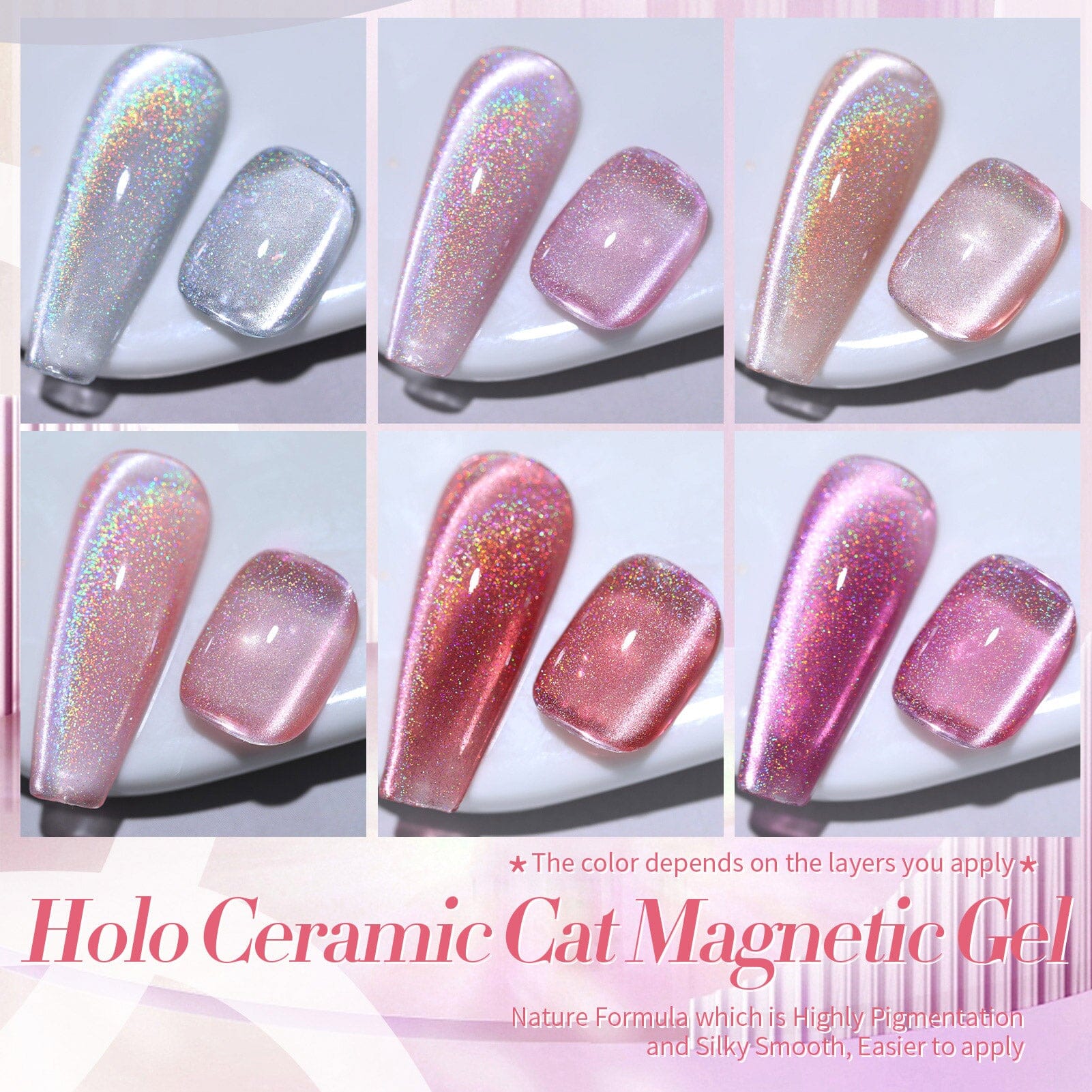 6 Colors Iridescent Ceramic Cat Magnetic Gel 7ml Gel Nail Polish BORN PRETTY 
