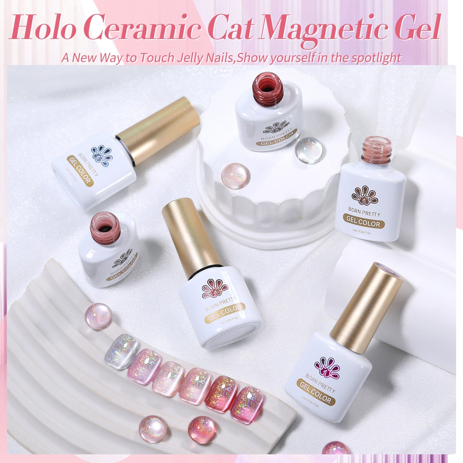 6 Colors Iridescent Ceramic Cat Magnetic Gel 7ml Gel Nail Polish BORN PRETTY 