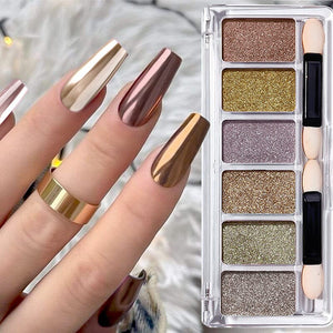 6 Grids Metallic Mirror Chrome Nail Powder Nail Powder No Brand 