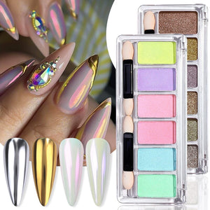 6 Grids Metallic Mirror Chrome Nail Powder Nail Powder No Brand 