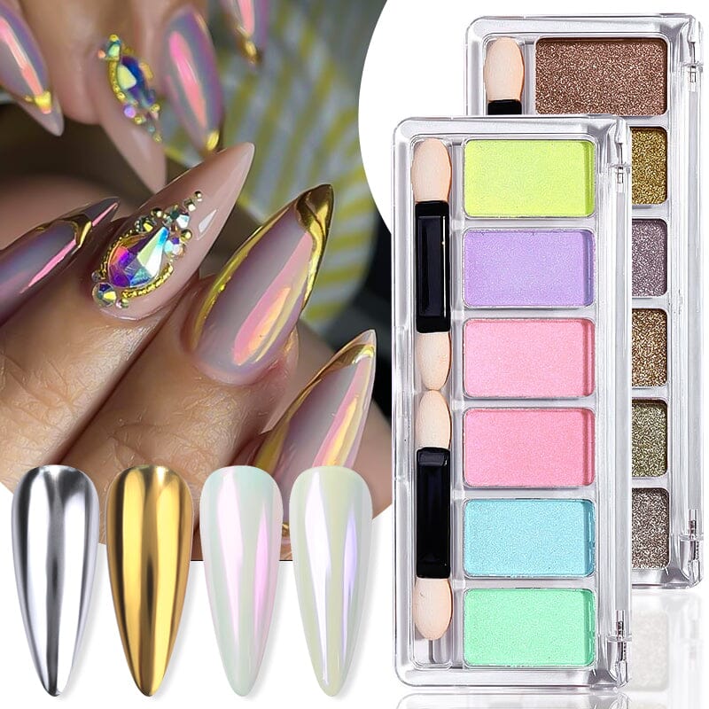6 Grids Metallic Mirror Chrome Nail Powder Nail Powder No Brand 