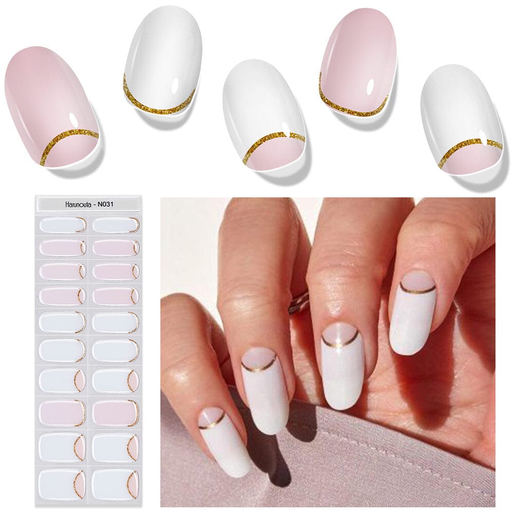 [US ONLY] 20 Tips White Pink Semi-Cured Gel Nail Strips N031 Nail Sticker Harunouta 
