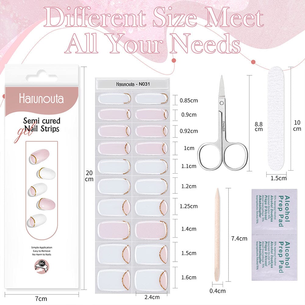 [US ONLY] 20 Tips White Pink Semi-Cured Gel Nail Strips N031 Nail Sticker Harunouta 