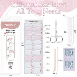 [US ONLY] 20 Tips White Pink Semi-Cured Gel Nail Strips N031 Nail Sticker Harunouta 