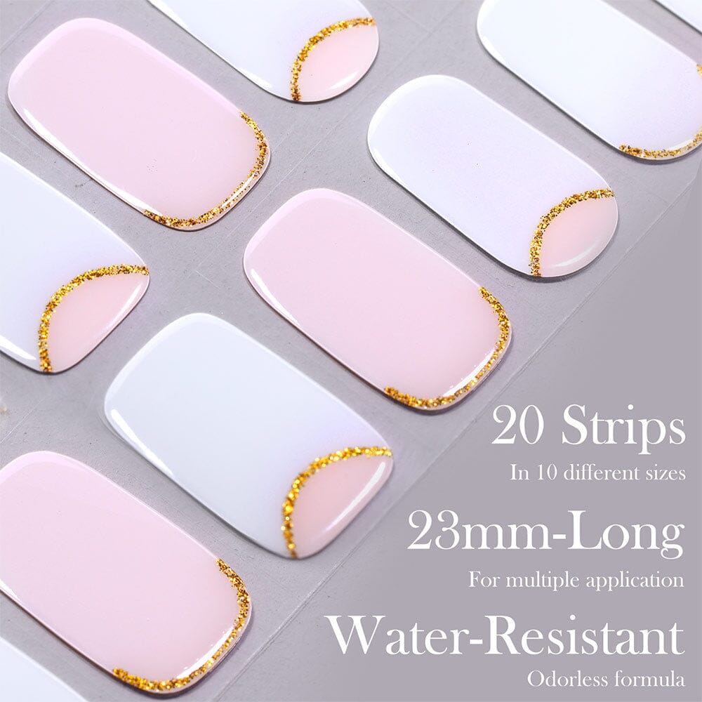 [US ONLY] 20 Tips White Pink Semi-Cured Gel Nail Strips N031 Nail Sticker Harunouta 