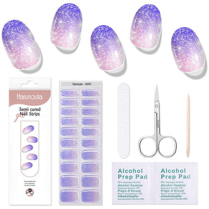[US ONLY] 20 Tips Purple Shimmer Semi-Cured Gel Nail Strips N037 Nail Sticker Harunouta 