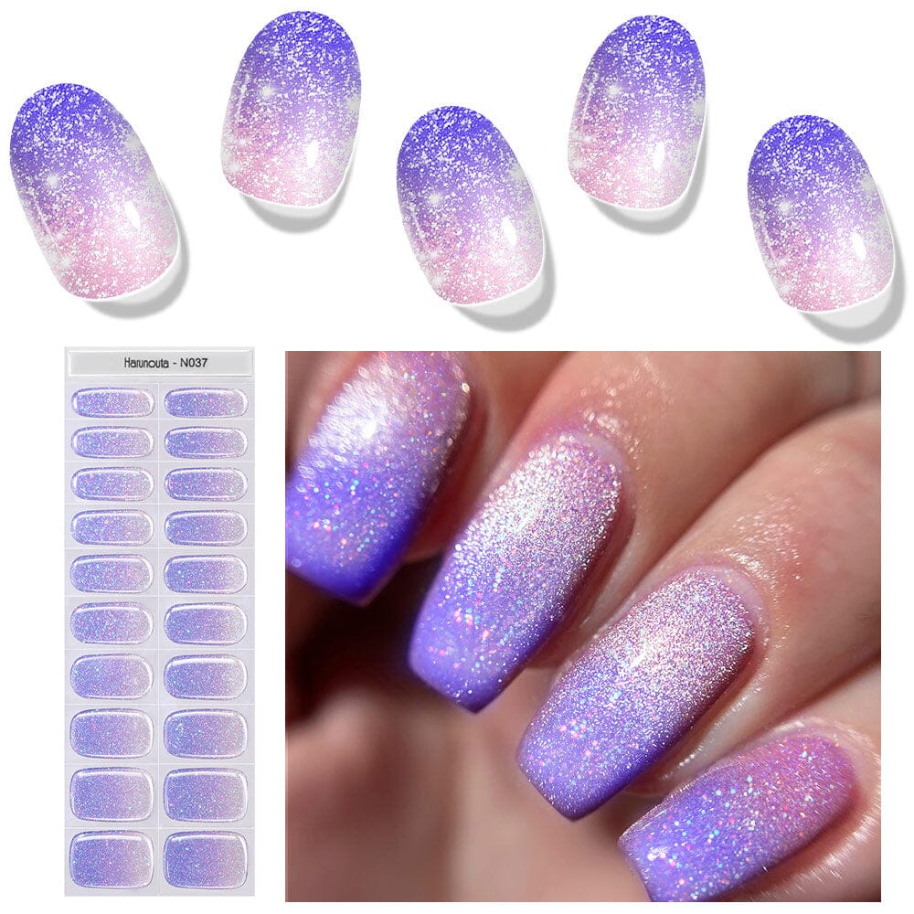 [US ONLY] 20 Tips Purple Shimmer Semi-Cured Gel Nail Strips N037 Nail Sticker Harunouta 