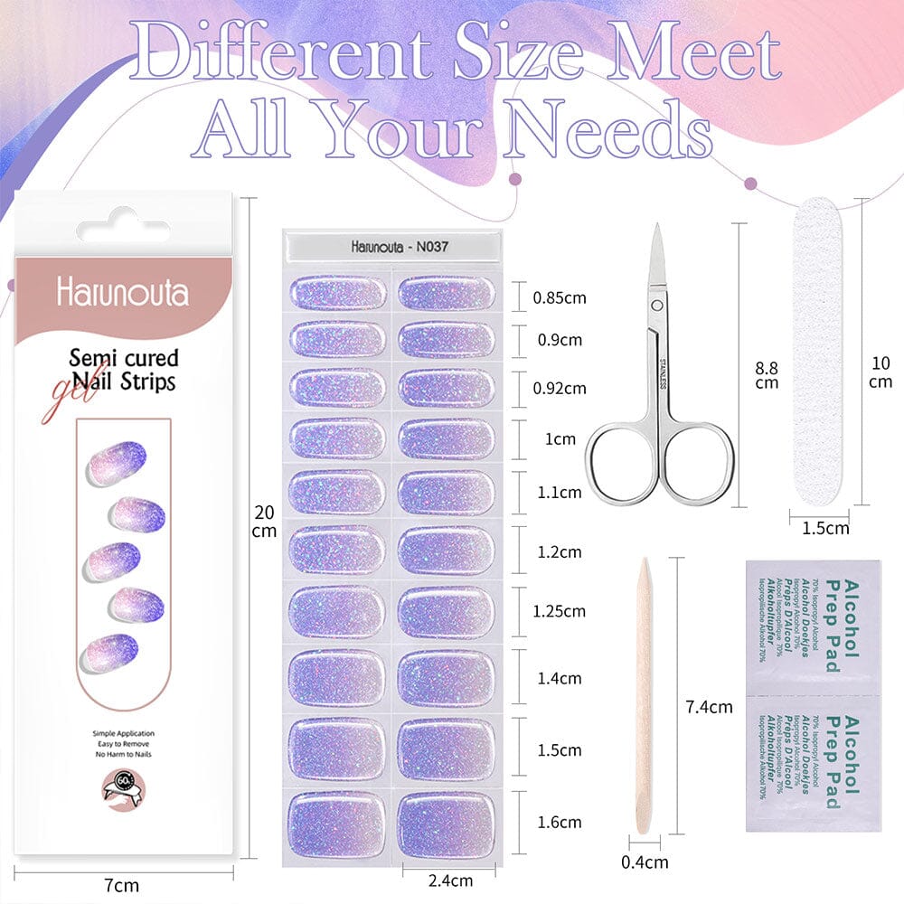 [US ONLY] 20 Tips Purple Shimmer Semi-Cured Gel Nail Strips N037 Nail Sticker Harunouta 