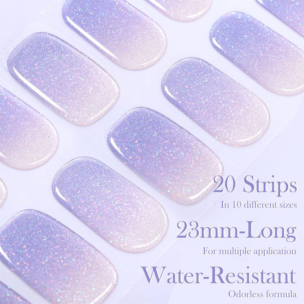 [US ONLY] 20 Tips Purple Shimmer Semi-Cured Gel Nail Strips N037 Nail Sticker Harunouta 
