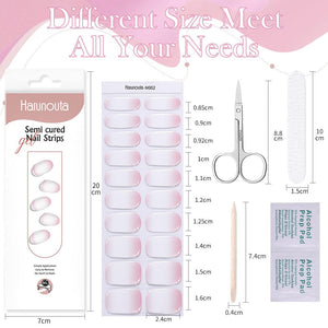 [US ONLY] 20 Tips Pink White Semi-Cured Gel Nail Strips N002 Nail Sticker Harunouta 