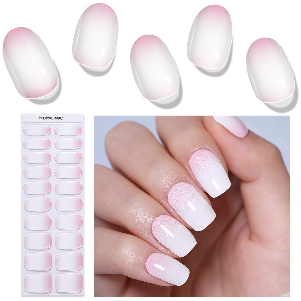 [US ONLY] 20 Tips Pink White Semi-Cured Gel Nail Strips N002 Nail Sticker Harunouta 