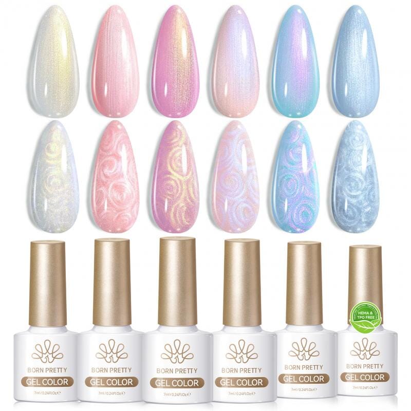 6 Colors Pearl Thread Swirl Gel T12 Hazy Rain 7ml HEMA/TPO FREE Gel Nail Polish BORN PRETTY 