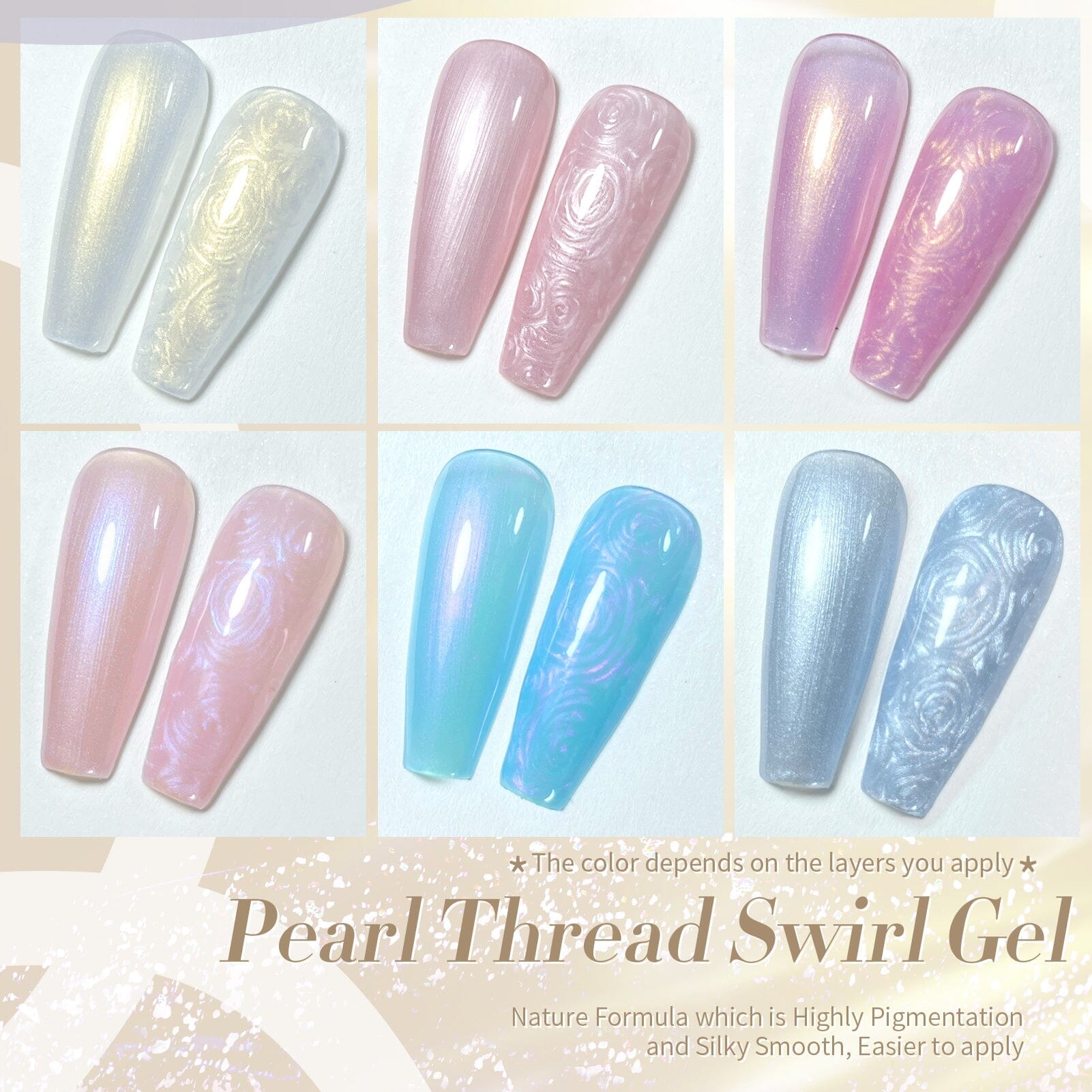 6 Colors Pearl Thread Swirl Gel Polish Set 7ml Gel Nail Polish BORN PRETTY 