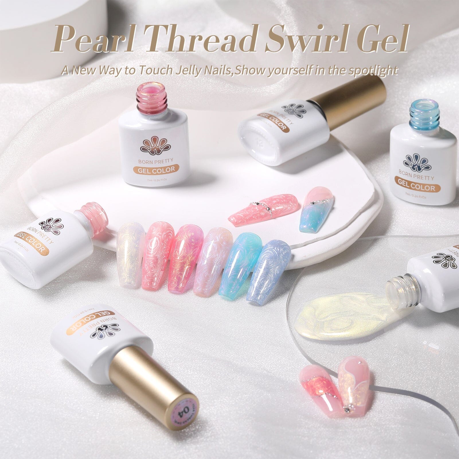 6 Colors Pearl Thread Swirl Gel Polish Set 7ml Gel Nail Polish BORN PRETTY 