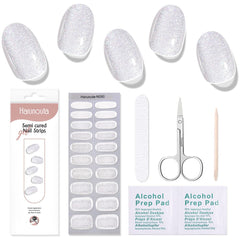 [US ONLY] 20 Tips Silver Shimmer Semi-Cured Gel Nail Strips N050 Nail Sticker Harunouta 