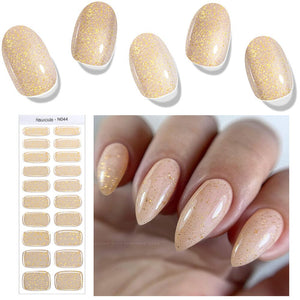 [US ONLY] 20 Tips Gold Shimmer Semi-Cured Gel Nail Strips N044 Nail Sticker Harunouta 