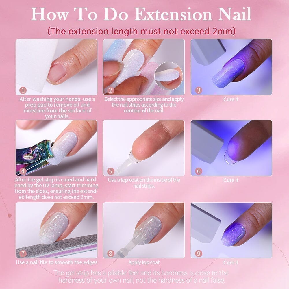 [US ONLY] 20 Tips Pink Butterfly Semi-Cured Gel Nail Strips N056 Nail Sticker Harunouta 
