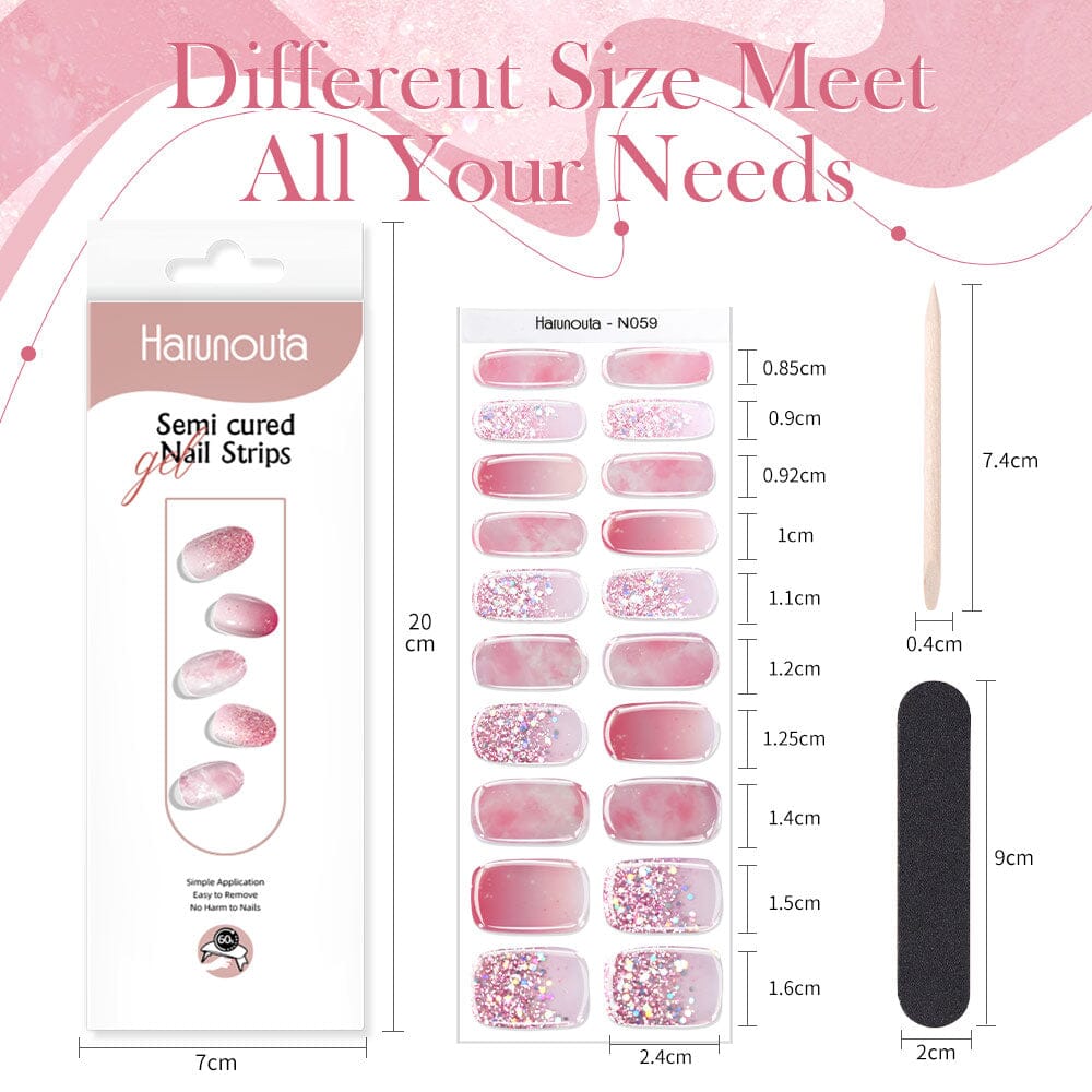 20 Tips Semi-Cured Gel Nail Strips N041-N060 Nail Sticker Harunouta 