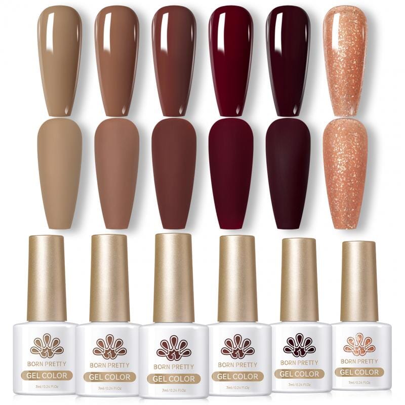6 Colors Gel Polish Set S18 Caramel Coco 7ml Gel Nail Polish BORN PRETTY 