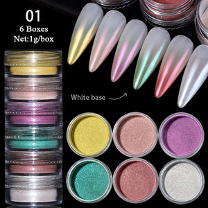 6 Colors Gradient Pearlescent Powder Nail Art No Brand 