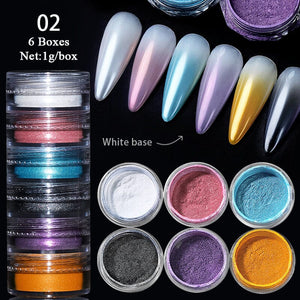 6 Boxes Pearly Gradient Nail Powder #02 Clearance No Brand 