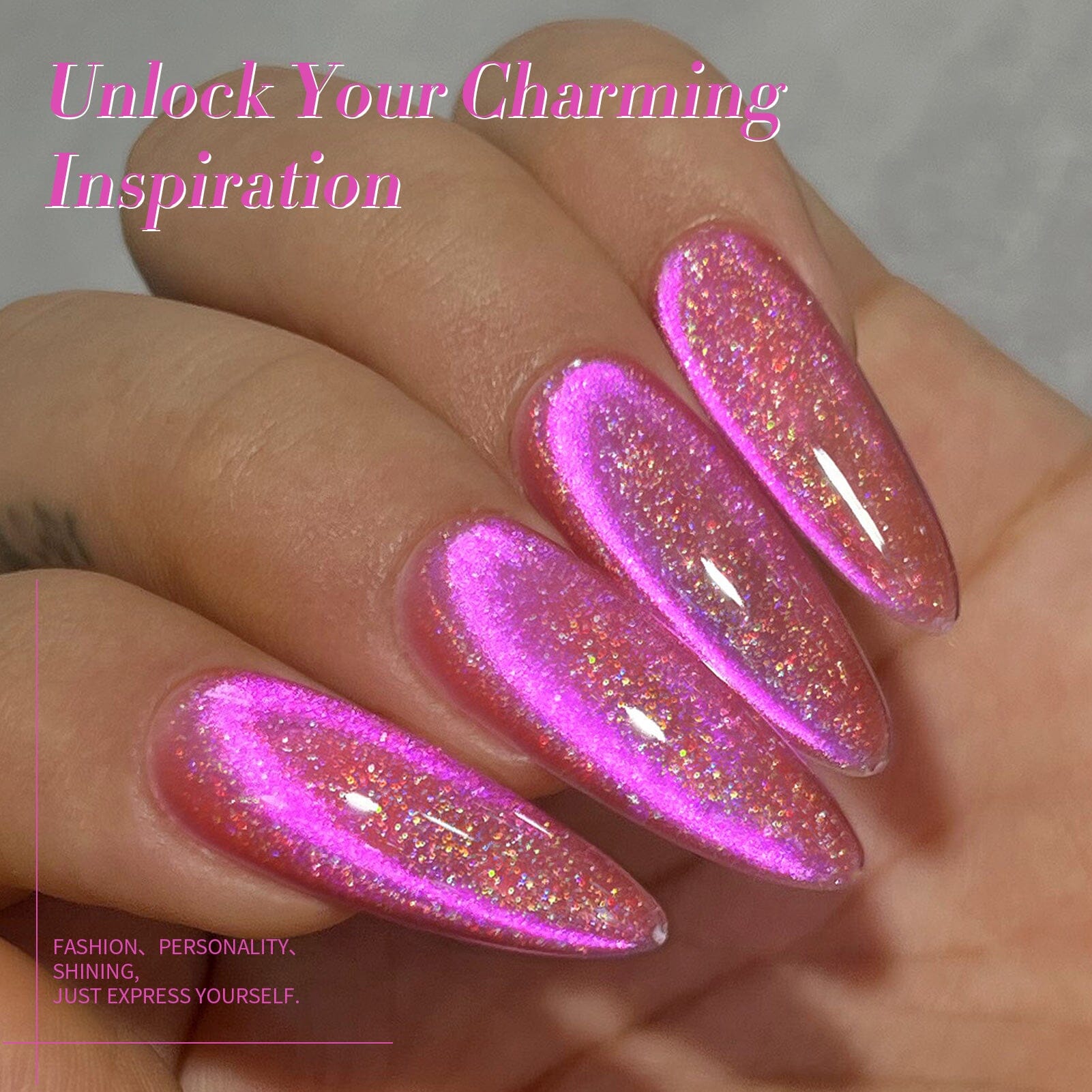 Fuchsia Iridescent Glass Cat Magnetic Gel 15ml Gel Nail Polish BORN PRETTY 