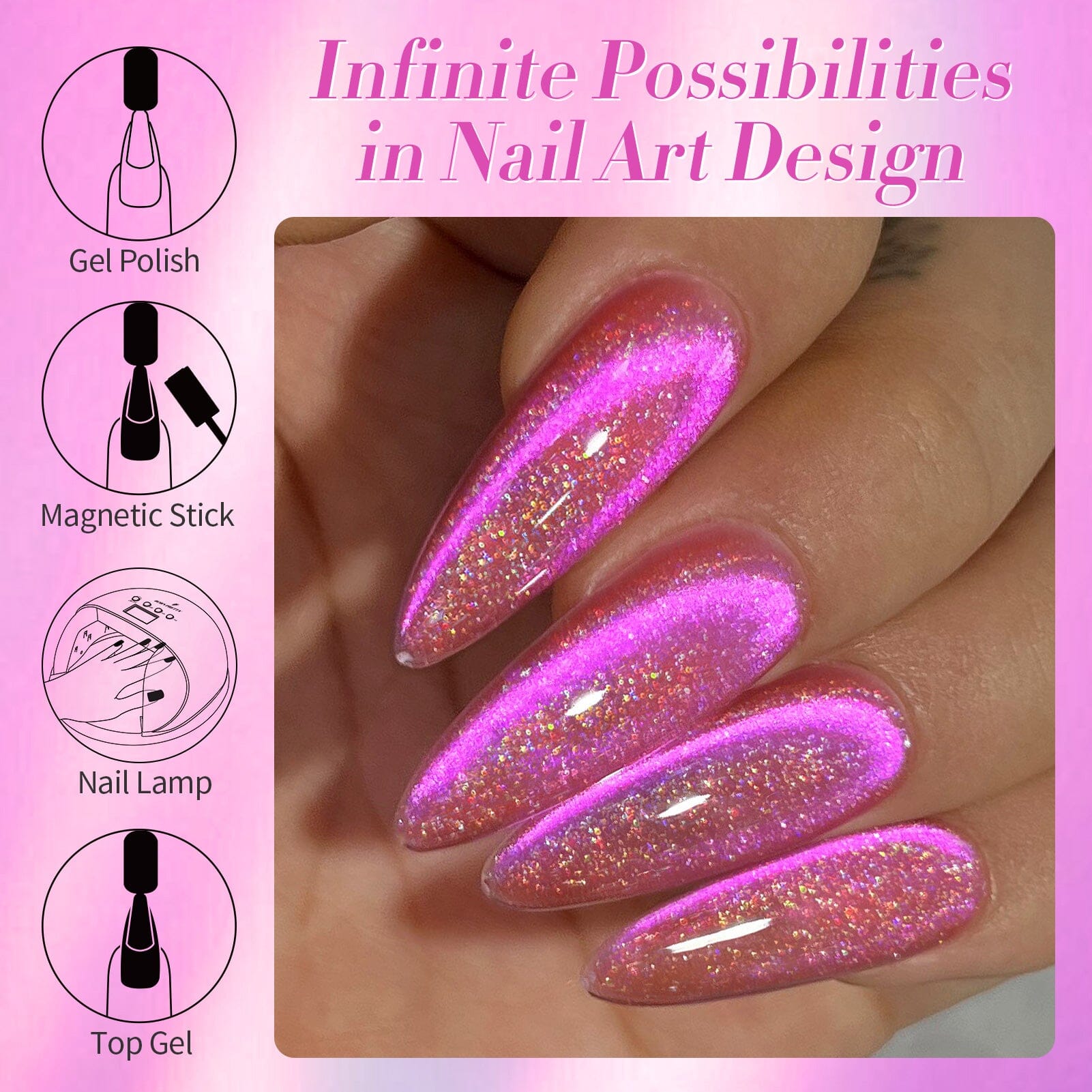 Fuchsia Iridescent Glass Cat Magnetic Gel 15ml Gel Nail Polish BORN PRETTY 