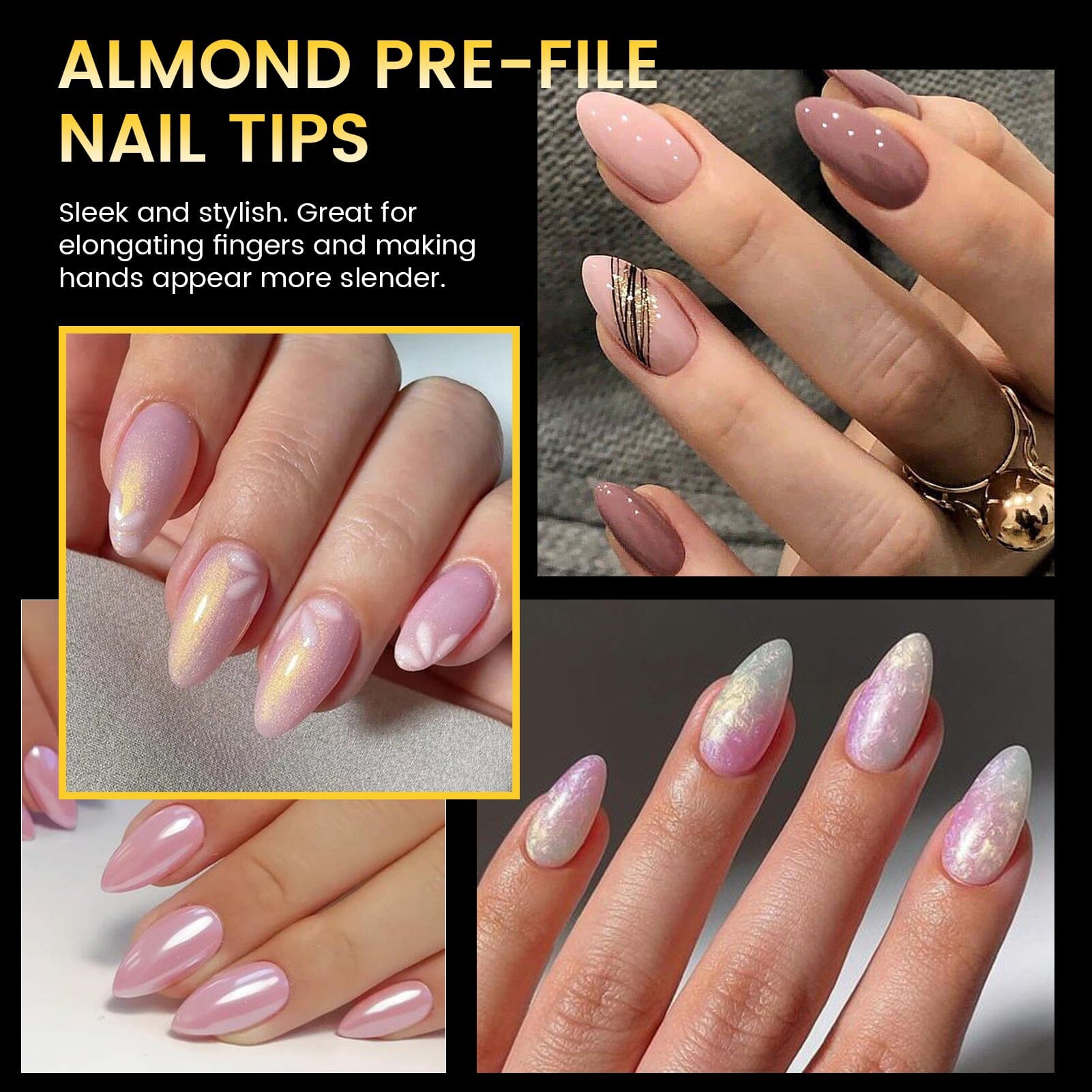 288pcs Short Almond Pre-File Nail Tips 12 Different Sizes Nail Tips No Brand 