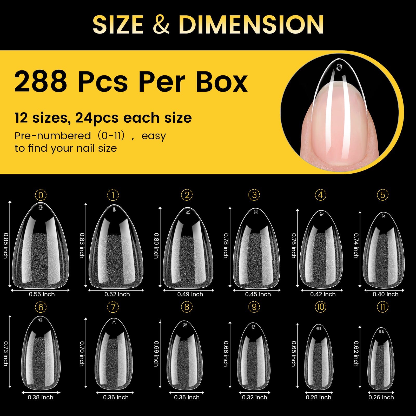 288pcs Short Almond Pre-File Nail Tips 12 Different Sizes Nail Tips No Brand 