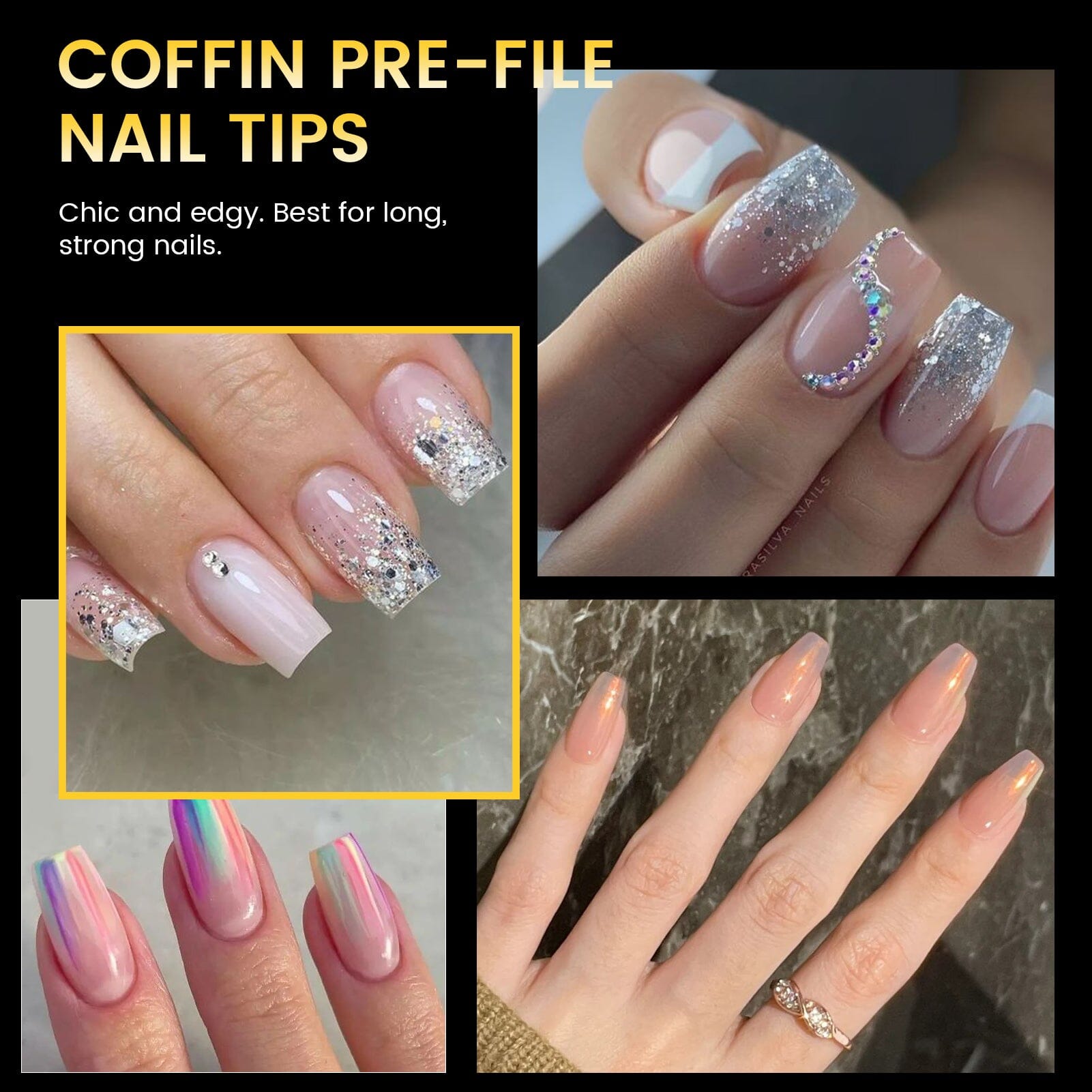 288pcs Short Coffin Pre-File Nail Tips 12 Different Sizes Nail Tips No Brand 