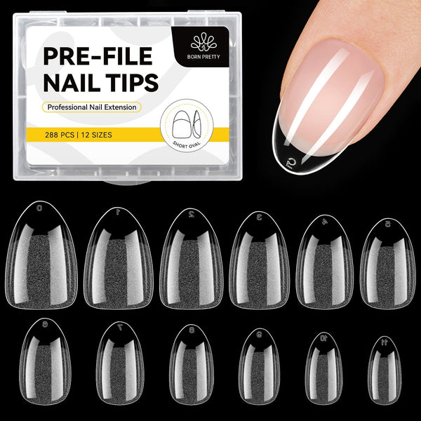 288pcs Short Oval Pre-File Nail Tips 12 Different Sizes Nail Tips No Brand 