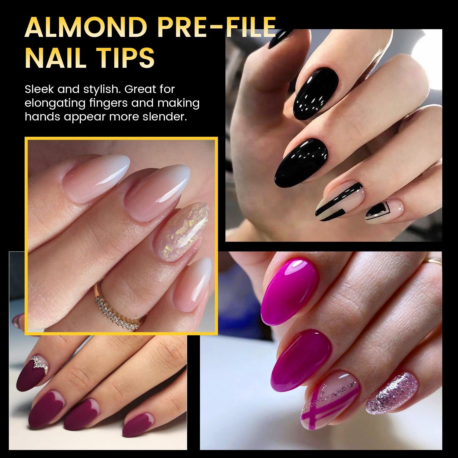 288pcs Short Oval Pre-File Nail Tips 12 Different Sizes Nail Tips No Brand 