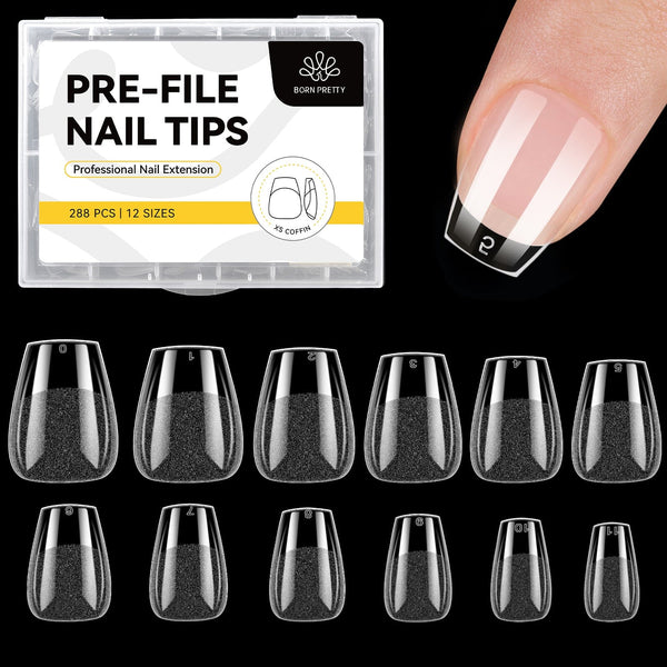 288pcs XS Coffin Pre-File Nail Tips 12 Different Sizes Nail Tips No Brand 