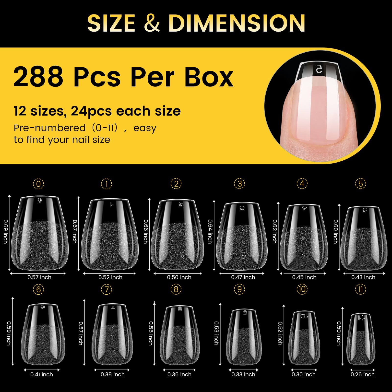 288pcs XS Coffin Pre-File Nail Tips 12 Different Sizes Nail Tips No Brand 