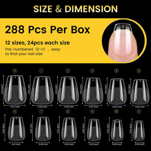 288pcs XS Coffin Pre-File Nail Tips 12 Different Sizes Nail Tips No Brand 