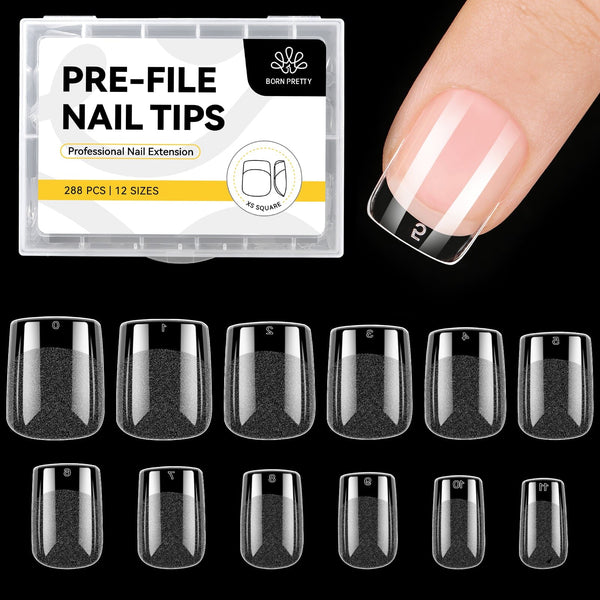 288pcs XS Square Pre-File Nail Tips 12 Different Sizes Nail Tips No Brand 