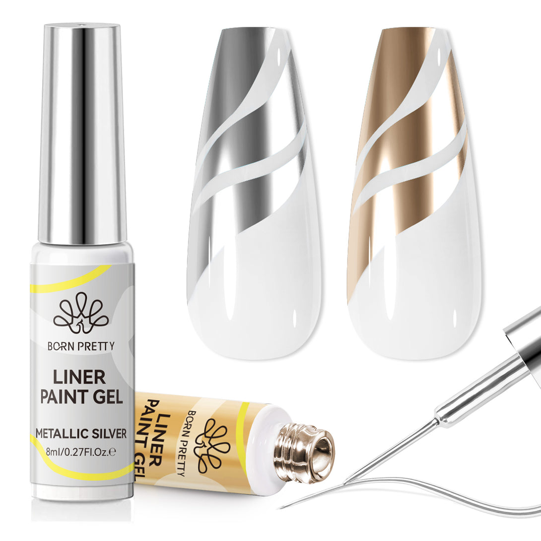 2pcs Metal Silver & Gold Liner Paint Gel 8ml Gel Nail Polish BORN PRETTY 